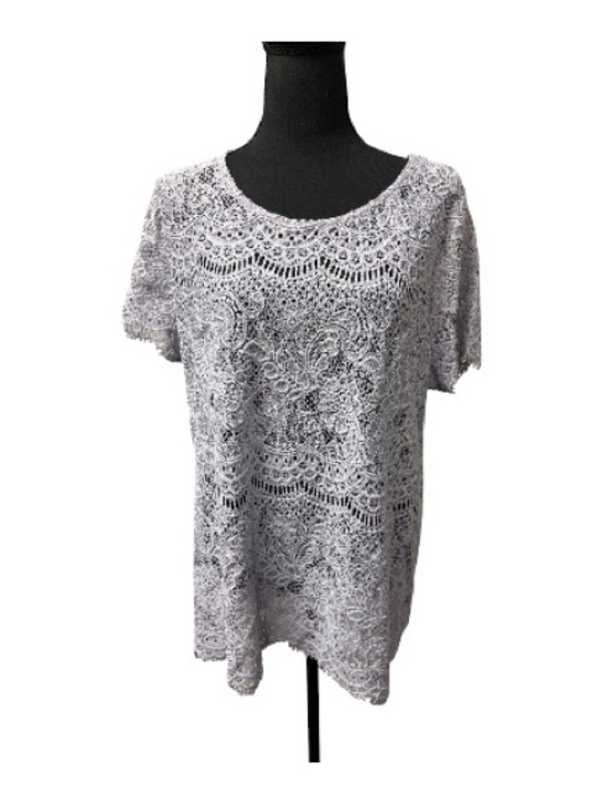 Maurices Tops - Maurices Lavender Lace Top Size 2 Boho Floral Sheer Overlay Short Sleeve